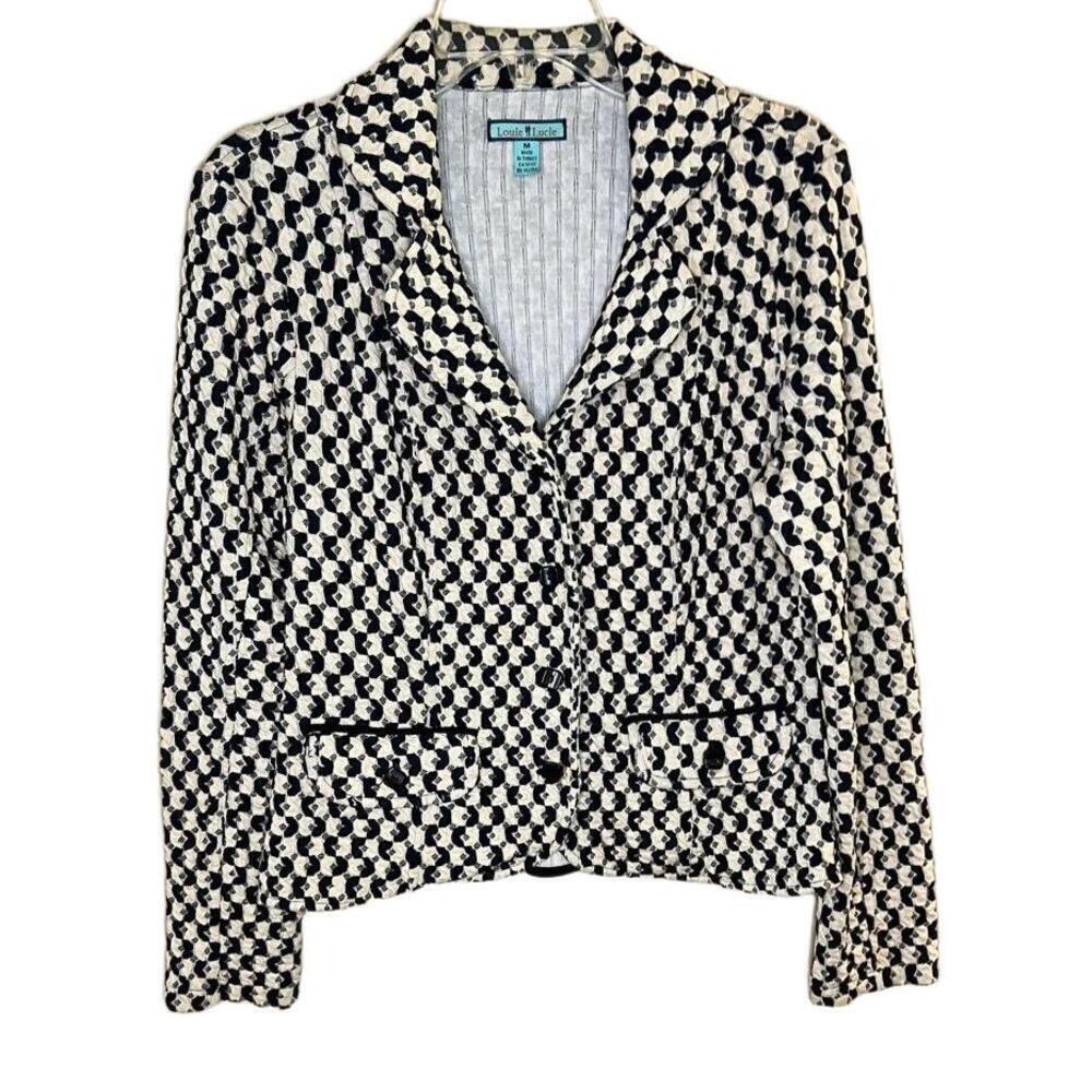 Louie Lucie Unstructured Blazer Cream Black Elbow Patch Professional Medium